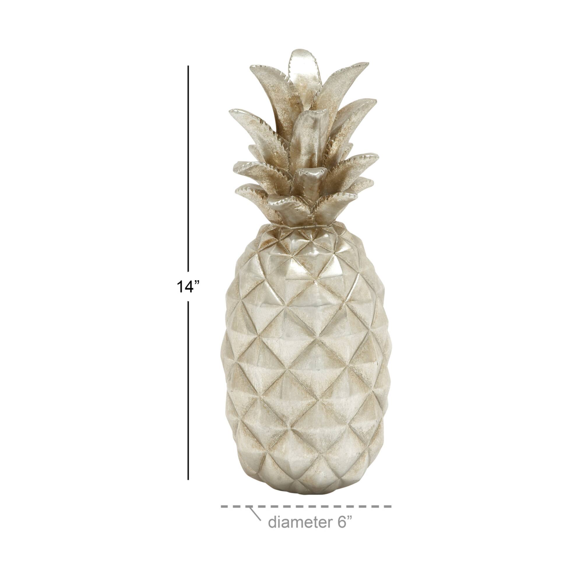 Silver Polystone Traditional Decorative Pineapple, 14" x 6" x 6"